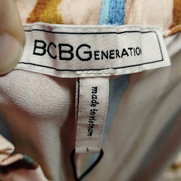 BCBGeneration NWT Size Large Riviera Stripe Multicolored Pull-On Paperbag Pants - Picture 5 of 8